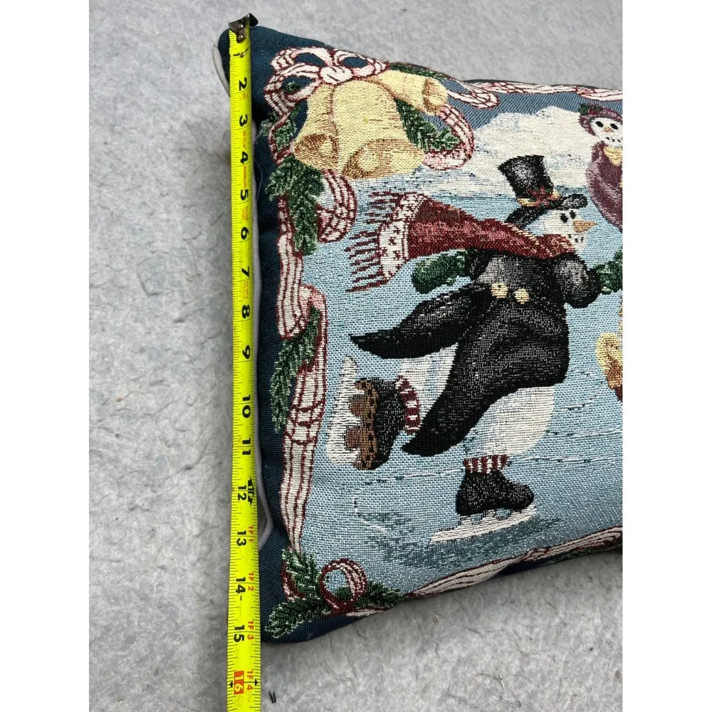 Vintage‎ Christmas Tapestry Throw Pillow Ice Skating Snowmen Holiday Decor